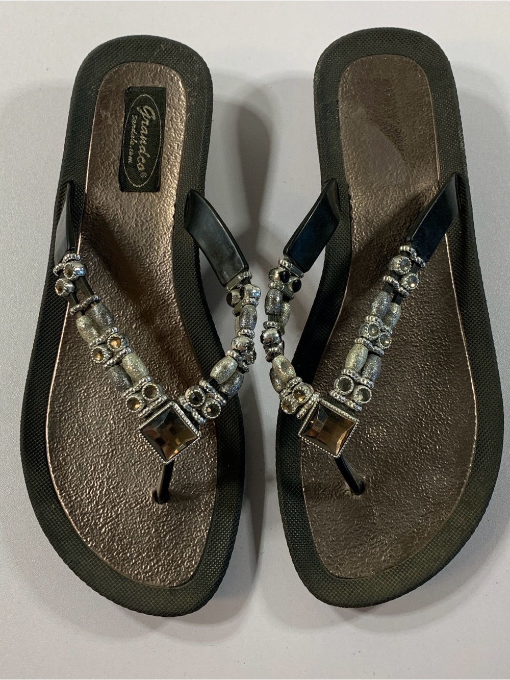 Grandco Beaded Flip Flop Sandals Black Embellished
